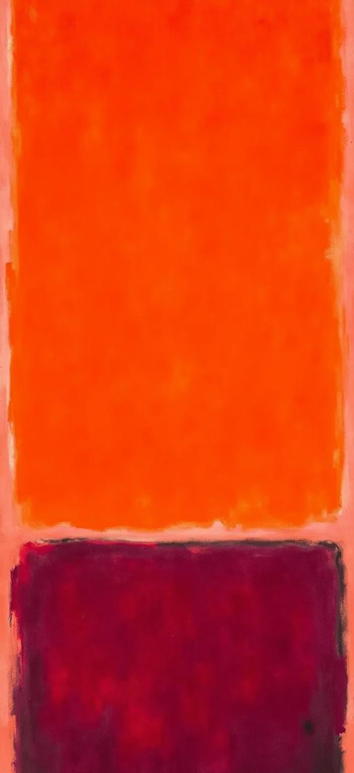 rothko, Create a captivating digital wallpaper showcasing abstract color fields in a harmonious blend of red and orange. The painting should draw inspiration from a style known for its complex layering of translucent colors, where light filters through, endowing the artwork with an ethereal "inner light" and remarkable luminosity. At a close vantage point, the colors should appear to melt and fuse seamlessly, with intentionally blurred boundaries that gently bleed into one another. From afar, envision these soft-edged rectangles of vibrant hues floating effortlessly across the canvas—weightless zones of color that captivate the viewer's gaze. The richly varied surfaces feature paint drips and strokes that defy convention, moving in unexpected directions to add depth and intrigue. Ensure the composition is centered, creating a crisp and clean look that is perfect for digital wallpaper, inviting viewers into a world of serene abstraction and radiant color interplay.