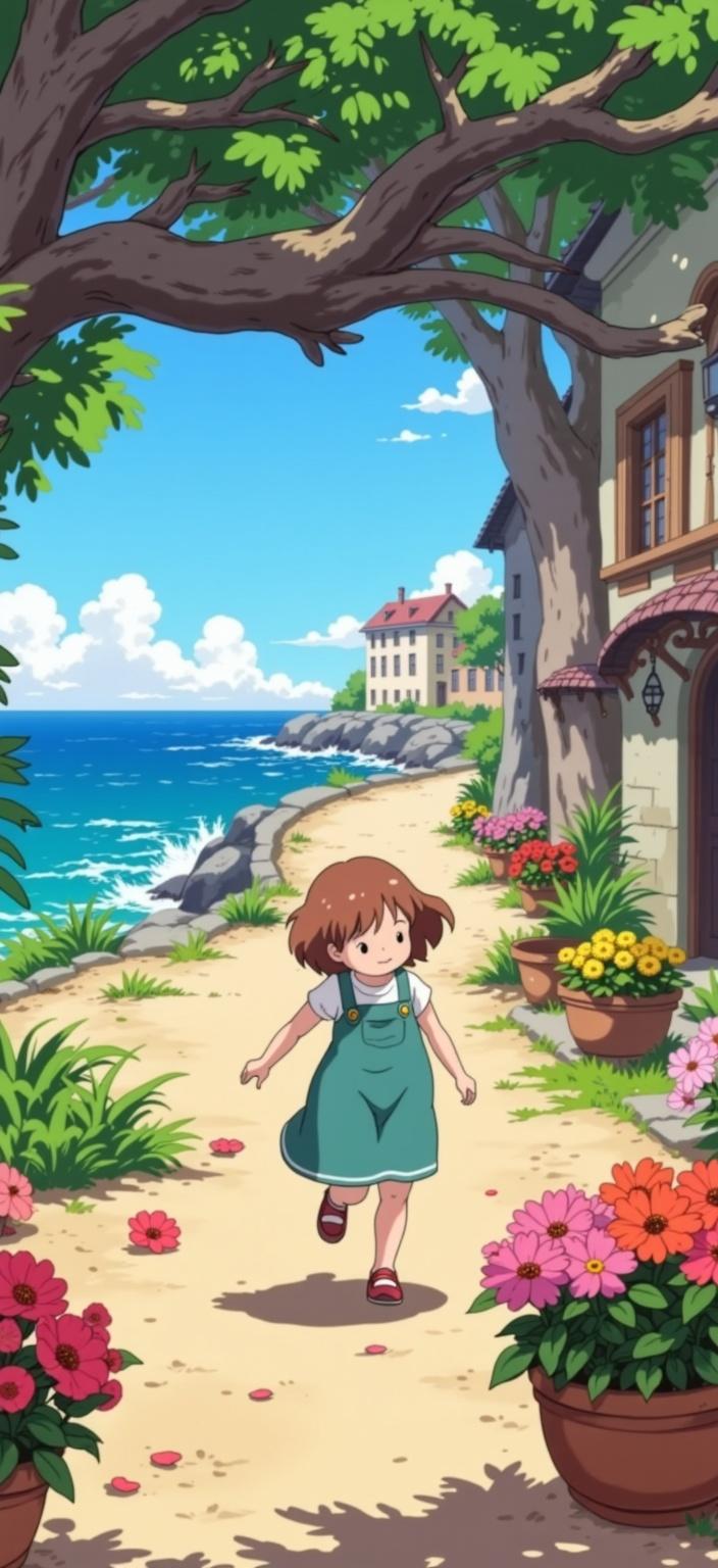 ghibli_illustration, Enriched prompt: Create a captivating digital wallpaper centered around Aqua from Konosuba, capturing her essence in a hand-drawn animation style that evokes a whimsical and joyful aesthetic. The character should be depicted in a dynamic pose, with expressive features that highlight her playful and lively personality. Surrounding Aqua, craft richly detailed backgrounds that come alive with subtle imperfections and organic movement, painting a scene that feels tangible and lived-in. Employ bright, vivid colors with a slightly muted palette, ensuring to avoid harsh contrasts for a dreamy, nostalgic quality. 

The scene should be bathed in warm, natural lighting, creating a cozy and inviting mood, reminiscent of a world that exists between reality and fantasy. Everyday objects and textures in the environment should be meticulously rendered, enhancing the sense of depth and life in the image. Aqua should be accurately proportioned, positioned centrally to be clearly visible, ensuring a crisp, clean look that is perfect for digital wallpaper. The art should maintain a hand-drawn feel with painterly textures, pencil sketches, and a touch of nostalgia to evoke a sense of joy and wonder, making it an ideal addition to any digital collection.