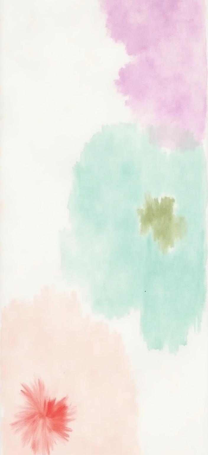 rothko, The painting captures an ethereal landscape of abstract floral patterns expressed in a watercolor medium, embodying the vibrant rebirth of spring. The composition bathes in a harmonious blend of mint, blush, lavender, and cream hues, coming together in a symphony of subtle elegance and freshness. Drawing inspiration from a style renowned for its complex layering of translucent color, the artwork radiates an “inner light,” creating an aura of remarkable luminosity.

Each hue melts and fuses into the next, with blurred boundaries that suggest a harmonious coexistence of floral elements that defy concrete definitions. Viewed up close, you'll discover a rich tapestry where the paint appears to drip and flow in unconventional directions, offering an organic and dynamic feel. From a distance, these soft-edged forms transition into weightless, floating zones of color, hovering effortlessly across the canvas.

The painting’s richly varied surfaces invite viewers to delve deeper, revealing layers upon layers of color and texture, creating a dynamic interplay of light and hue that shift with every angle. This intricate dance of color and shade ensures a captivating visual experience. Perfectly centered to maintain a crisp and aesthetic integrity, this art piece is tailor-made for digital wallpaper, ensuring a clean, seamless look that transforms any digital space into a serene floral sanctuary.