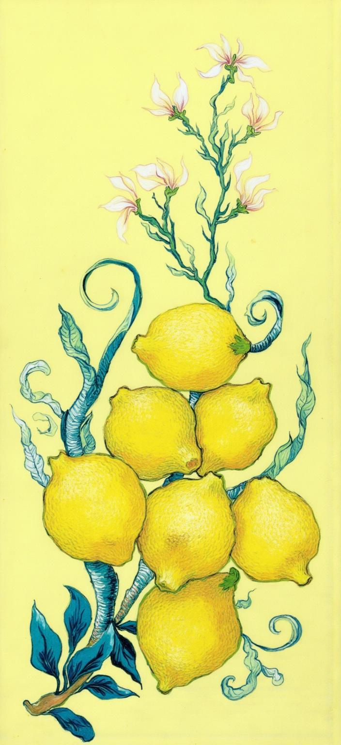 van_gogh, Enriched prompt: A captivating and lively watercolor painting of bright yellow lemons and delicate blossoms is presented against a soft, pale yellow background, evoking a sense of freshness and cheer. The scene is imbued with intense color and dynamic brushwork, drawing inspiration from bold and expressive compositions. Vivid, rich colors are applied in thick, impasto layers, embodying a sense of movement and emotional depth. The composition incorporates bold complementary color contrasts—such as muted blues and oranges alongside the yellow and purple of the blossoms—to heighten visual impact and intensity. The brushstrokes are loose, energetic, and swirl with curly, flame-like patterns, giving the artwork a rhythmic, pulsating quality. This dynamic touch, coupled with vigorous, linear patterns, engenders a unique sense of motion and life. The painting is infused with raw emotion and a sense of urgency, making it both deeply personal and universally compelling. It is designed as a crisp, clean centerpiece, ensuring a visually stunning image ideal for digital-wallpaper.