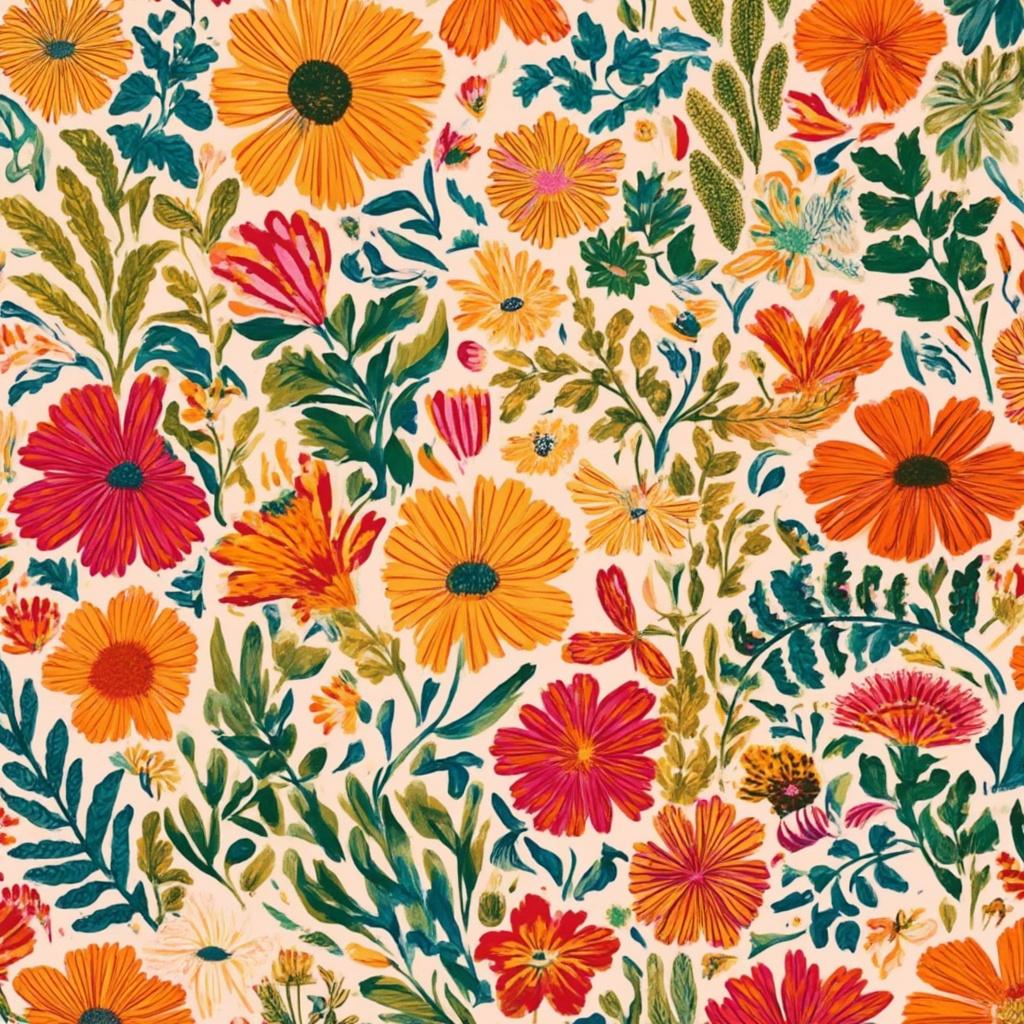 colorful_illustration, Enriched prompt: Imagine a captivating vintage botanical drawing of herbs, rendered in a vibrant and colorful illustration that embodies a playful, dynamic, and hand-drawn feel. This artwork is teeming with life, showcasing a glorious array of herbs in meticulous detail. The background bursts with organic shapes, each shape gracefully flowing into the next, interspersed with various scattered decorative elements that breathe life into the canvas. 

The composition is rich and intricate, blending bold organic shapes with delicate details. Dots, swirls, and abstract motifs dance across the artwork, adding a lavish, decorative touch. The luxurious layering of colors creates a profound sense of depth and movement, inviting the viewer to explore every inch of the canvas. 

The radial floral patterns are artfully arranged to echo the harmonious, hand-drawn aesthetic reminiscent of Scandinavian folk art and mid-century botanical prints. Every herb is a testimony to nature's splendor, meticulously arranged to form a pattern that is both natural and free-flowing, perfectly suited for a striking piece of wall art. As you gaze upon this masterpiece, you will feel the gentle embrace of nature's artistry, ideal for elevating any space it adorns.