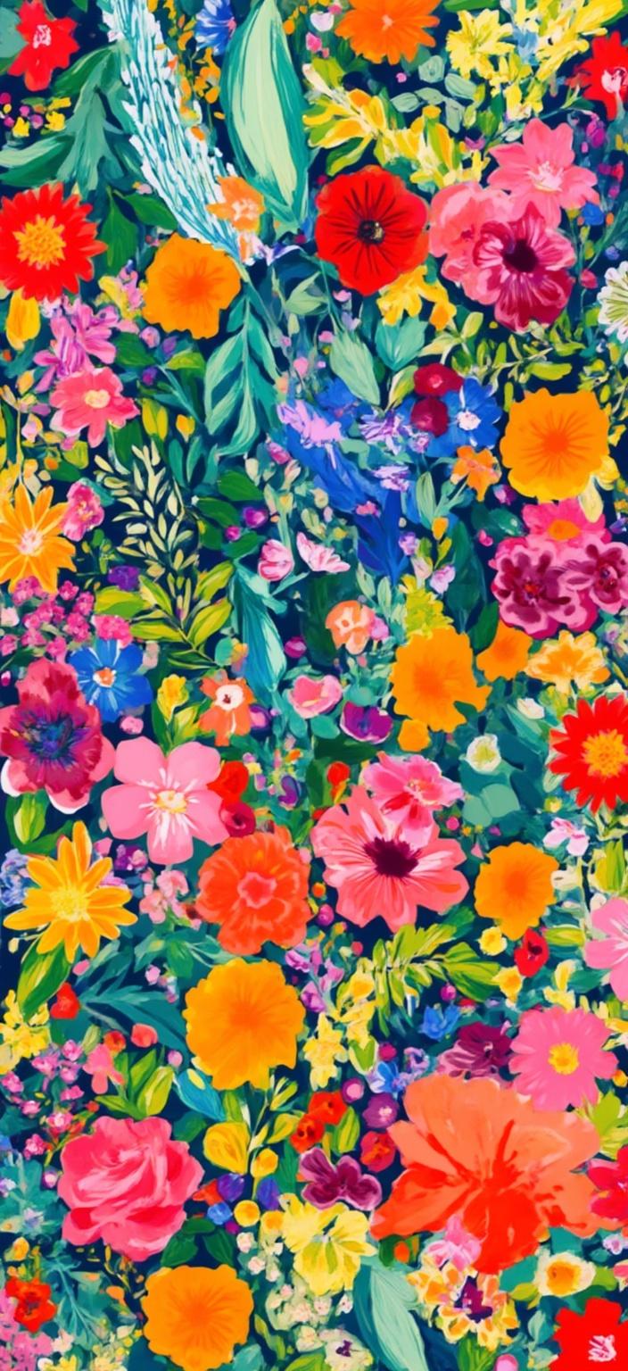 colorful_illustration, In the center of this vibrant and dynamic painting, envision a collection of garden vegetables rendered in a style that exudes playfulness and a hand-drawn charm. The vegetables, depicted with bold and lively colors, leap off the canvas, their forms suggesting a burst of life and abundance. Carrots, tomatoes, and leafy greens among others, are intricately detailed, showcasing their natural beauty and varietal textures, each with a sense of character and individuality. 

Surrounding these vibrant vegetables is a background adorned with an array of organic shapes and scattered decorative elements, infusing the image with a sense of joyful chaos and harmony. Leaves and floral elements, inspired by mid-century botanical prints, swirl around the vegetables, their radial patterns and delicate motifs reminiscent of Scandinavian folk art. 

The lavish use of color and pattern creates a luxurious depth, with layers that invite the eye to explore every corner of the artwork. Ornamental dots, swirls, and abstract motifs are scattered throughout, enhancing the dynamic movement and rich tapestry of the scene. 

Every detail is crafted to ensure the image maintains a crisp, clean look, perfect for use as a digital wallpaper, transforming any screen into a colorful celebration of nature’s bounty. The overall composition brings together the intricate beauty of a vegetable garden with the decorative elegance of a hand-drawn masterpiece.