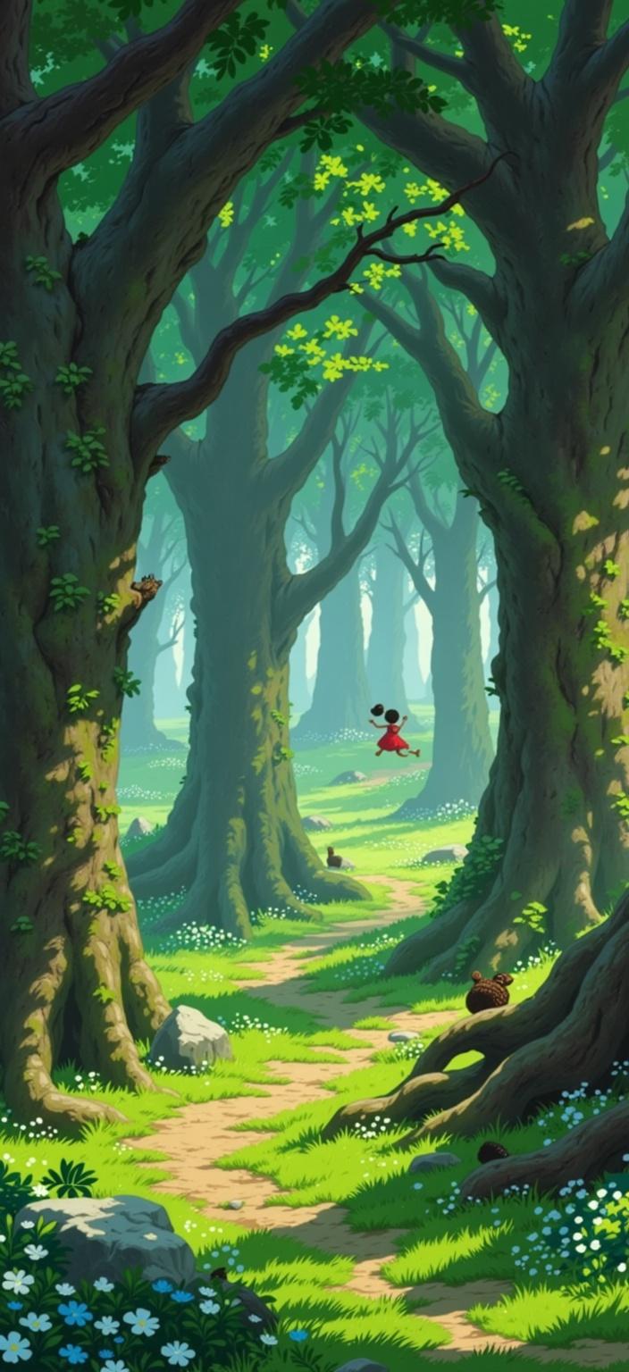 ghibli_illustration, Title: "Whispers of the Enchanted Grove"

Enriched Prompt: Imagine stepping into a magical forest, a breathtaking realm where nature's wonders come alive with an enchanting spirit. The scene is painted in a style inspired by hand-drawn animation, blending richly detailed backgrounds with expressive character designs. The forest is a lush tapestry of towering ancient trees, their branches interwoven to form a natural canopy, allowing streams of warm, natural light to filter through, creating a cozy and inviting atmosphere.

Amidst the verdant foliage, tiny, ethereal spirits flit about, their translucent forms shimmering with a soft, painterly texture. These joyful, whimsical beings are drawn with the charm of pencil sketches, their features finely detailed yet retaining subtle imperfections that enhance their organic movement. Their presence is a delightful dance, as they glide past intricately rendered everyday objects like moss-covered stones and delicate wildflowers, each element meticulously illustrated to evoke a tangible, lived-in feel.

The forest's palette is a vivid yet slightly muted array of bright colors, harmonizing to maintain a dreamy, nostalgic quality. The absence of harsh contrasts ensures a seamless blend of hues, enveloping the viewer in a tranquil, otherworldly embrace. In the heart of the scene, the main subjects—both spirits and forest elements—are proportioned with precision, ensuring their clear visibility against the richly detailed backdrop.

Perfectly centered, this enchanting image is designed to be a captivating digital wallpaper, transforming your screen into a window to a realm where the magical and the mundane coexist in perfect harmony.