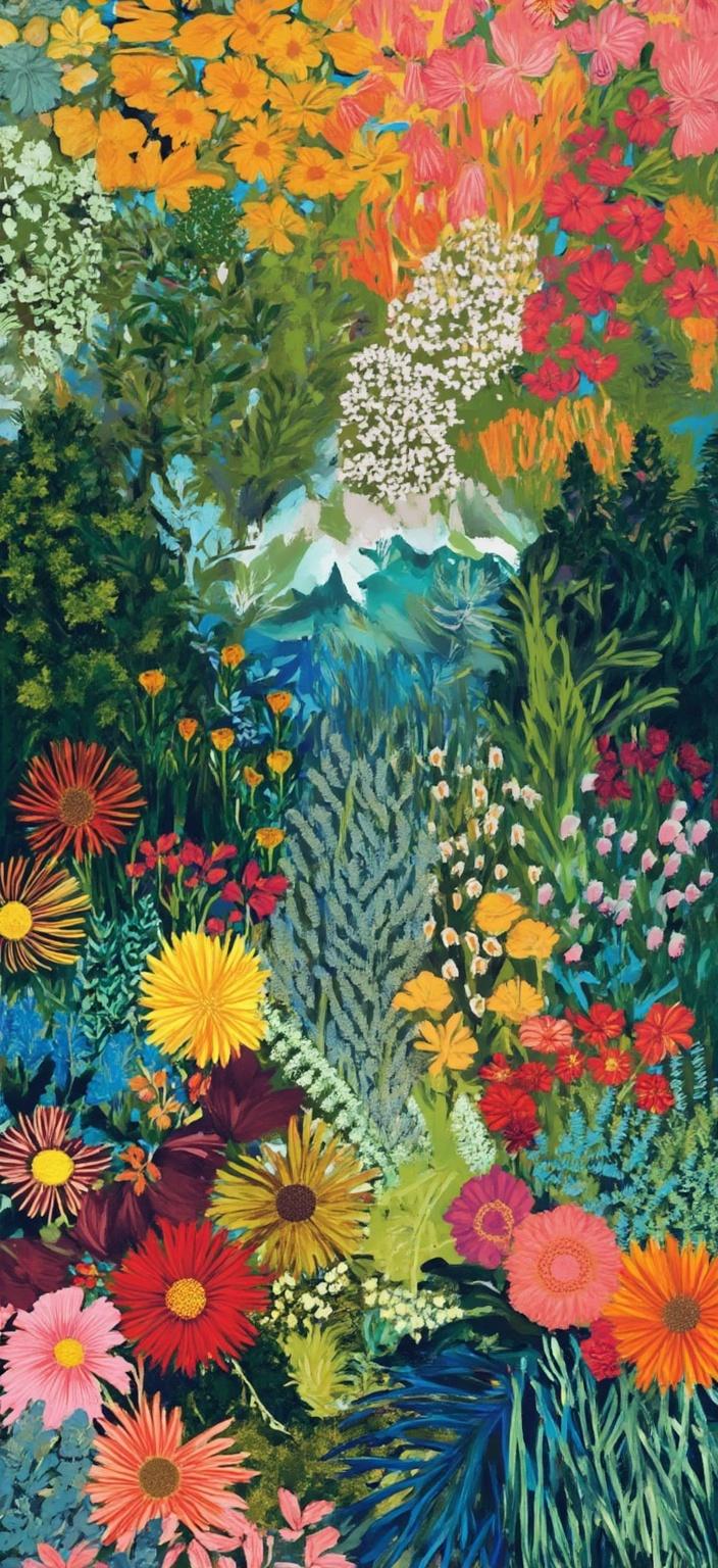 colorful_illustration, ('The painting captures the serene essence of a forest on a sunny day, where the lush landscape is brought to life with a vibrant and colorful illustration style. Dynamic and playful, the hand-drawn quality infuses the scene with a sense of movement and joy. The forest is a rich tapestry of organic shapes, with trees standing tall, their canopies filtering the sunlight to cast dappled shadows on the forest floor. Scattered decorative elements, including various leaves and floral motifs, are harmoniously arranged across the canvas, weaving a natural and free-flowing narrative.\n\nThe style draws inspiration from the lavish, decorative tradition of intricate compositions, blending bold organic shapes with delicate details. Dots, swirls, and abstract motifs are scattered throughout, adding ornamental charm. The luxurious layering of colors and patterns imparts a sense of depth and vibrancy, capturing the essence of a lively forest bathed in sunlight. \n\nThis art piece incorporates elements of Scandinavian folk art and mid-century botanical prints, manifested through organic shapes and radial floral patterns that create a harmonious and hand-drawn feel. Designed to be clean and crisp, this painting is centered to ensure it prints beautifully as decor, infusing any space with the lively and tranquil spirit of a forest in full bloom.',)