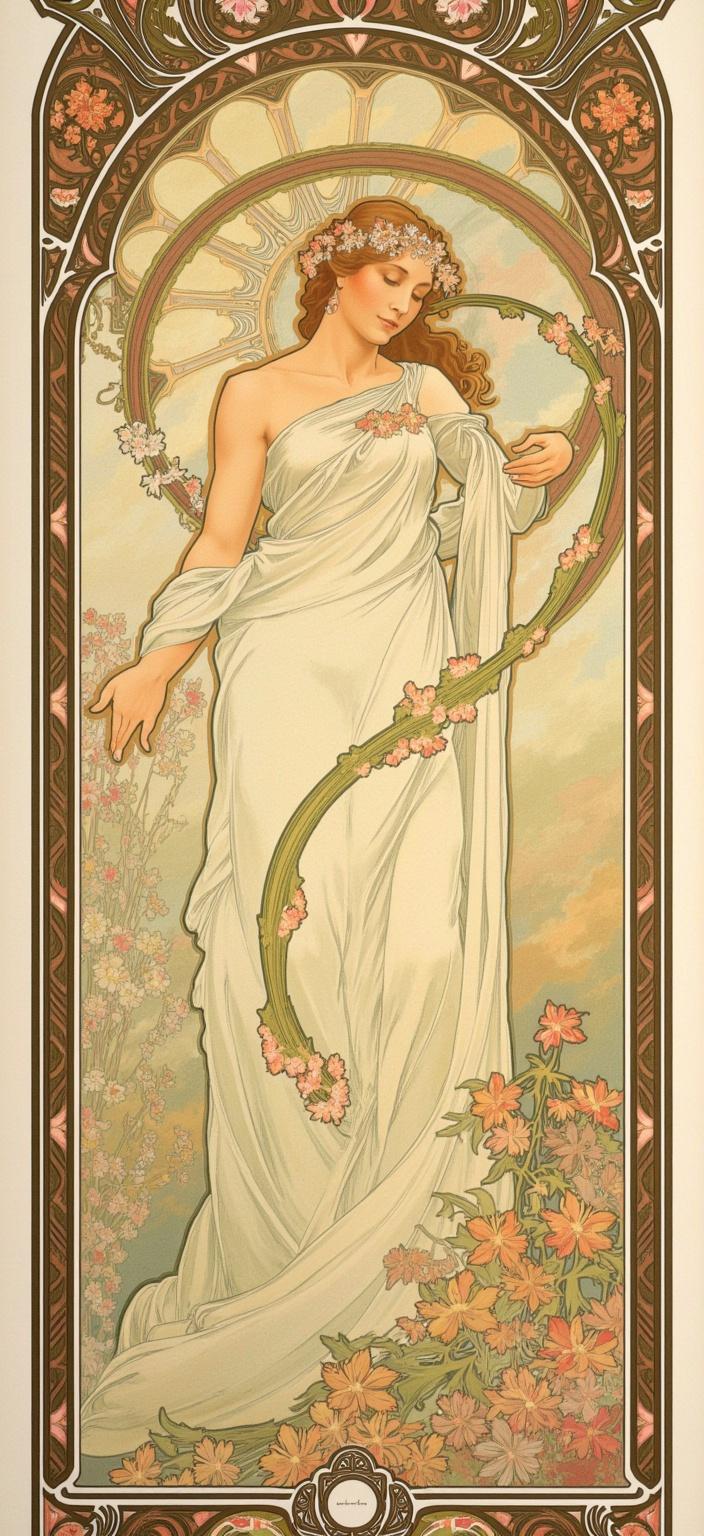 mucha, Create a stunning digital artwork that captivates the eye by centering a BvS batarang within a design reminiscent of a grand church window. This central motif, the batarang, is enveloped by flowing, organic lines that echo the intricate decorative patterns of Art Nouveau. The scene unfolds with an elaborate orchestration of natural motifs, featuring sinuous vines and an array of blooming flowers that spiral outwards, as if nurturing the batarang with life and beauty. The background is a symphony of delicate colors — soft pastels that morph into deeper, dreamlike hues — casting a romantic glow that bathes the subject in a celestial light.

Around this central icon, Mucha-inspired floral motifs intertwine seamlessly with subtle geometric patterns, infusing the composition with an ornamental quality that speaks of both elegance and sophistication. Delicate vines curve gracefully, as blooming flowers nod gently against a backdrop that's highly stylized yet maintaining an ethereal, almost otherworldly ambiance. 

The entire composition is framed by an elaborate border that serves as both a unifying element and a visual gateway to this enchanted realm. Its sweeping curves and intricate embellishments are reminiscent of a Gothic window, adorned with organic patterns, celestial symbols, and a myriad of floral designs that celebrate nature's perpetual dance. This intricate border not only enhances the overall aesthetic but also invites the viewer to step into a world where nature and human emotion are inextricably woven together.

Perfectly centered and meticulously crafted, this image provides a crisp, clean look, ideal for printing as a digital wallpaper, ensuring that every detail of its artistry is captured in stunning clarity.