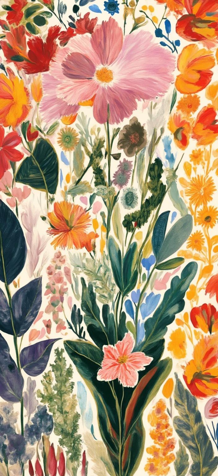 colorful_illustration, Enriched prompt: The painting features a minimalist bouquet of Lily of the Valley, the May Birth Flower, exuding a sense of grace and purity. Captured in a vibrant and colorful illustration, the bouquet has a playful, dynamic, and hand-drawn feel, embodying a vibrant joyfulness. The background is an artful composition of organic shapes and scattered decorative elements, harmoniously interspersed with various leaves and floral motifs. These elements add a natural, free-flowing quality to the piece, enhancing its dynamic appeal.

The intricate composition blends bold organic shapes with delicate details, all executed in a lavish, decorative style. Scattered ornamental elements such as dots, swirls, and abstract motifs enrich the canvas, creating a luxurious layering of colors and patterns that imbue a sense of depth and movement. The radial floral patterns and the organic shapes, reminiscent of Scandinavian folk art and mid-century botanical prints, weave together to create a harmonious, hand-drawn aesthetic.

The artwork is meticulously centered to ensure a crisp, clean look, making it perfect for a digital-wallpaper. This careful composition allows the painting to serve as an eye-catching piece, drawing the viewer into its vivid, nature-inspired world.