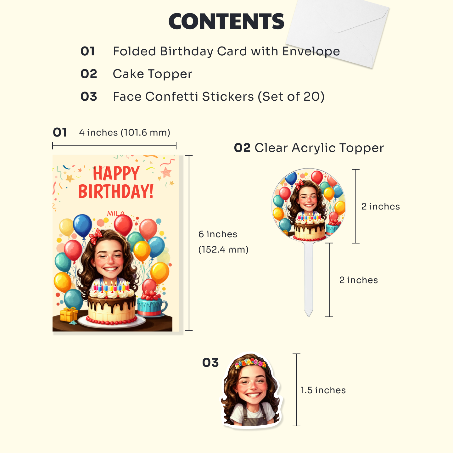 Custom Birthday Bundle with Cake Topper & Face Stickers