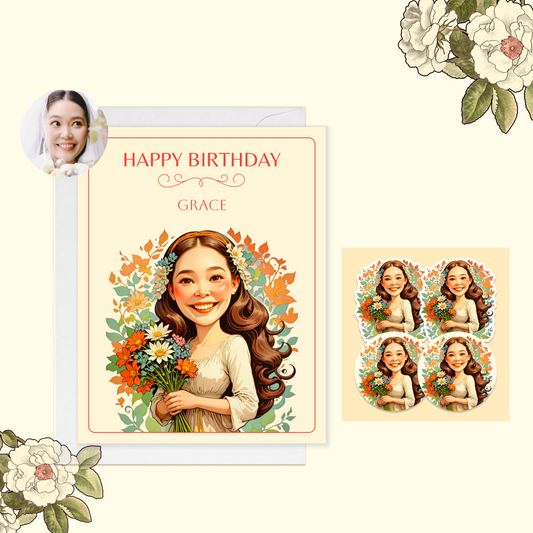 Custom Vintage Floral Birthday Card with Matching Stickers