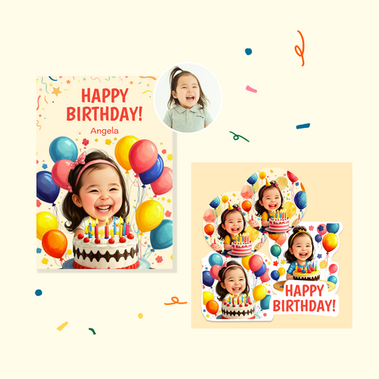 Custom Birthday Card with Fun Balloon Stickers