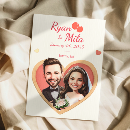 Custom Cartoon Save the Date Cards & Matching Stickers – Wedding Announcement Set