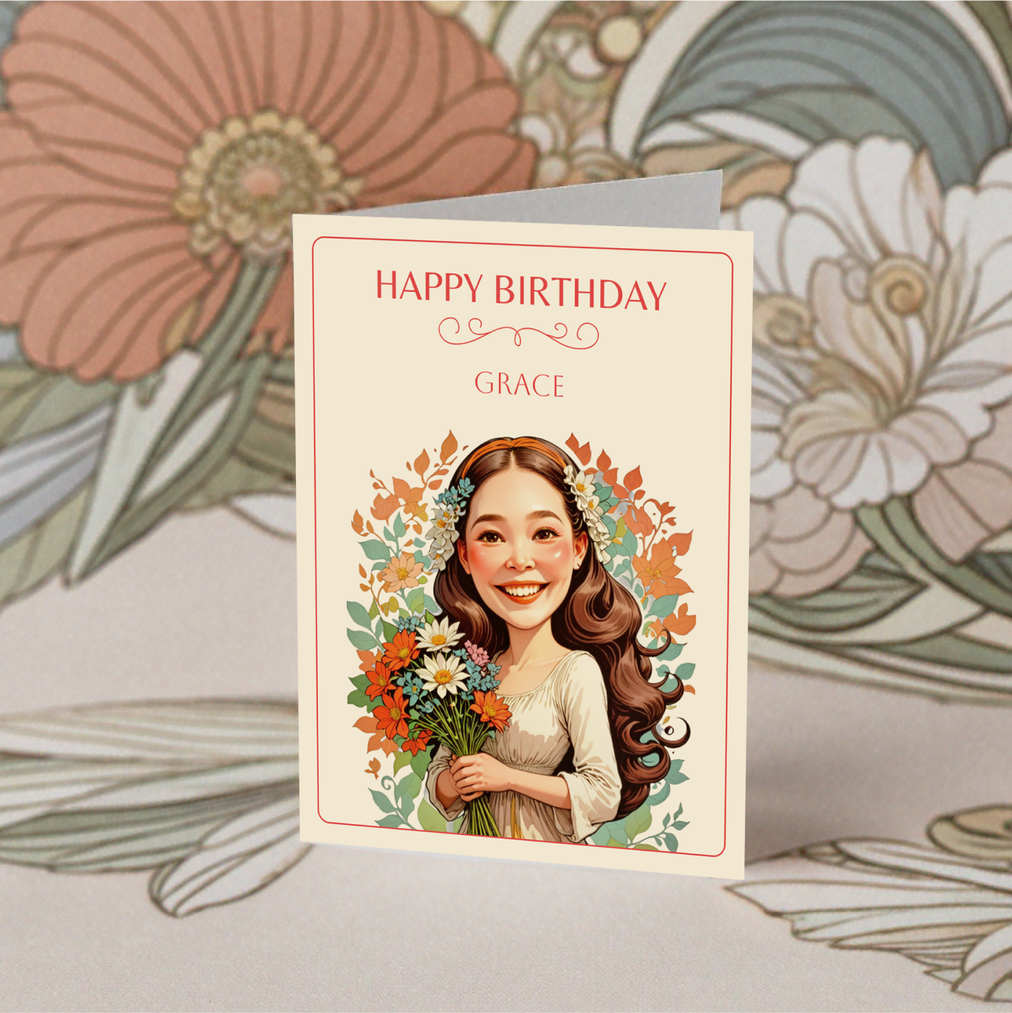 Custom Vintage Floral Birthday Card with Matching Stickers